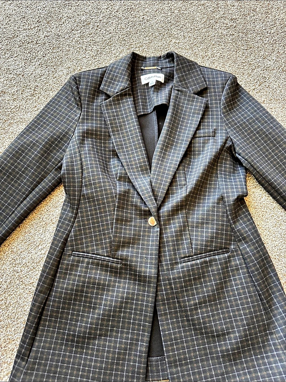 Calvin Klein Plaid Blazer in Gray & Blue Size Medium Like New